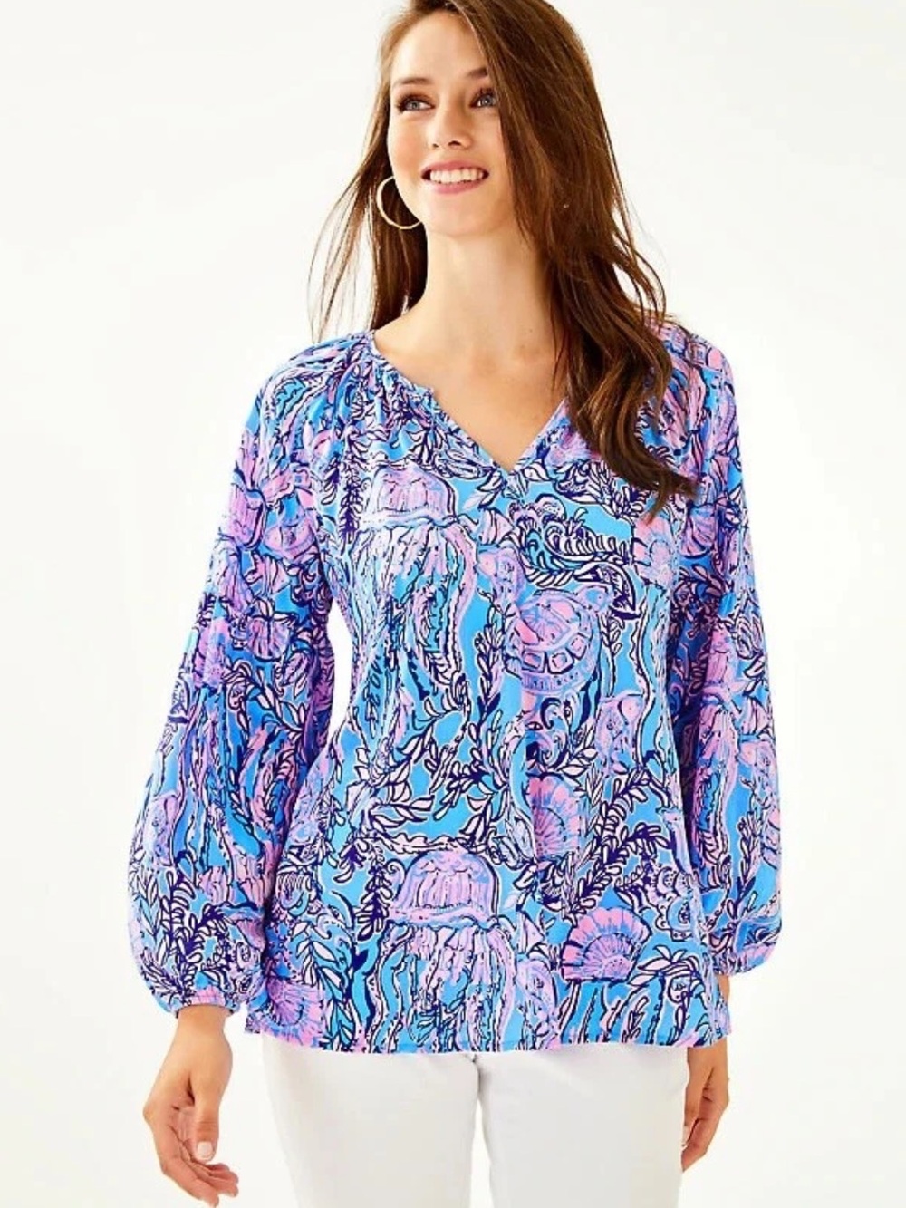 Lilly Pulitzer WINSLEY TOP Lapis Lazuli Horseshoes Bay Pink Blue Large